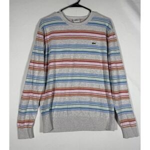 Lacoste Sweater Mens 5 Red Blue Pink Orange Stripes Preppy Alligator Cotton Crew